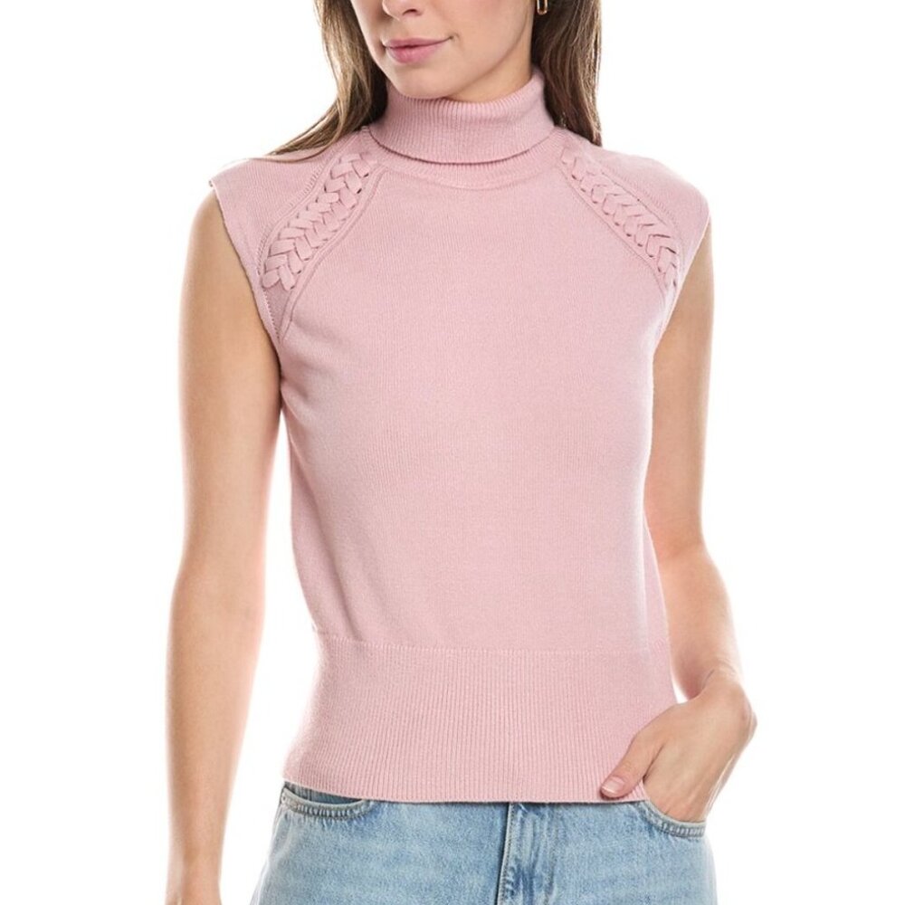 Laundry by Shelli Segal Sleeveless Turtleneck Sweater with Braid, Pink XS NWT